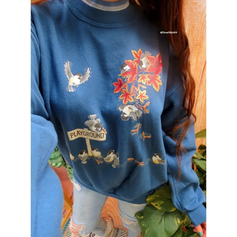 NEW Vintage fleece lined bird graphic popover sweater πͺΊ - Picture 1 of 9